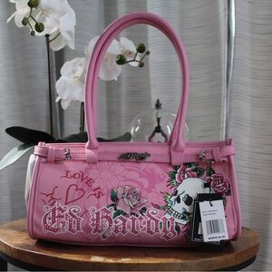 Ed Hardy Y2K Pink Skull Rose Shoulder Bag NWT Tattoo Style Purse McBling